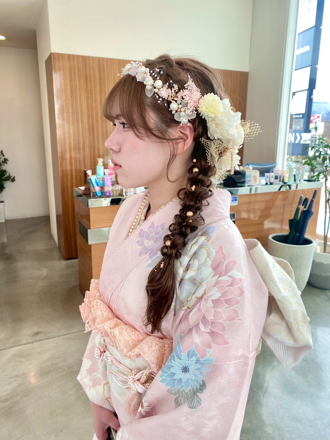 成人式ヘアセット サイド編みおろし