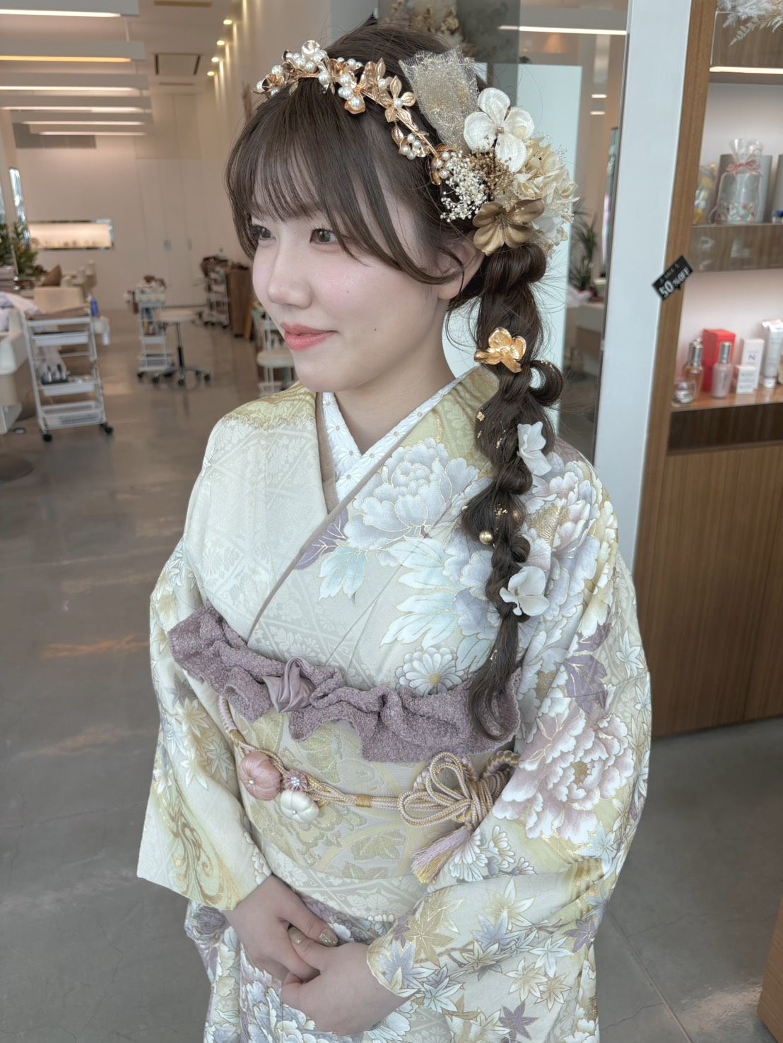 成人式ヘアセット サイド編みおろし