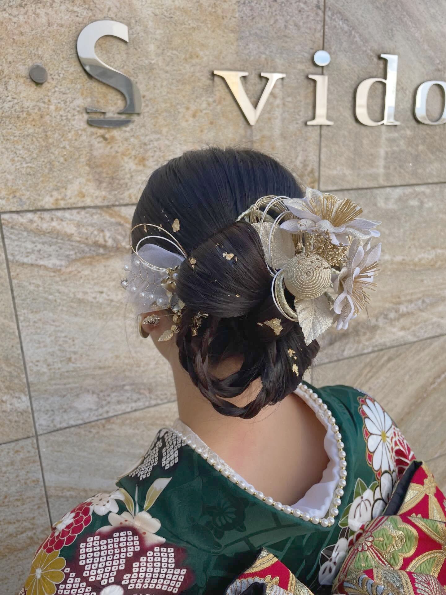 成人式ヘアセット リボンカチモリ